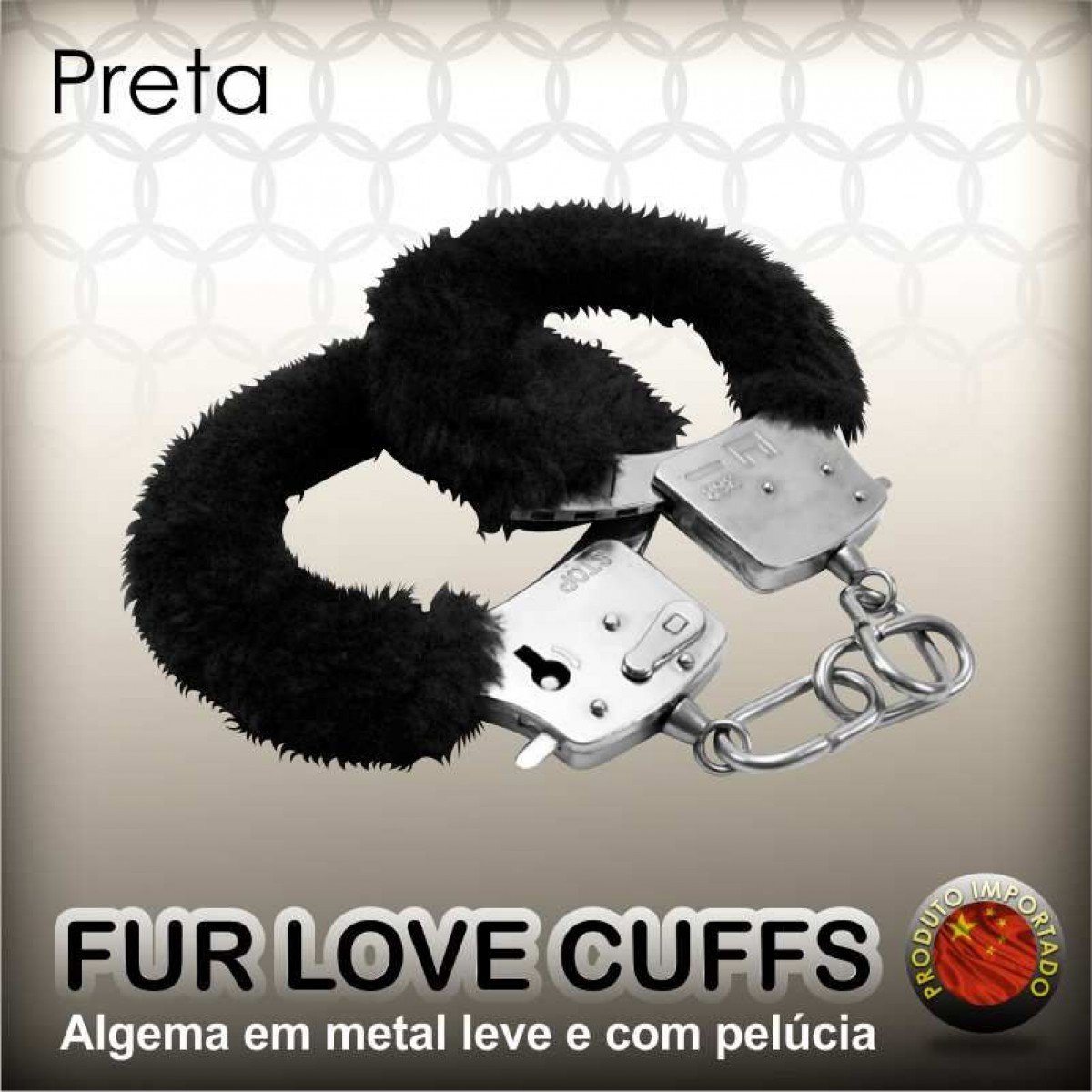 ALGEMA DE METAL COM PELUCIA (60GR) LOVE CUFFS PRETA - Chamas do Prazer Sex Shop