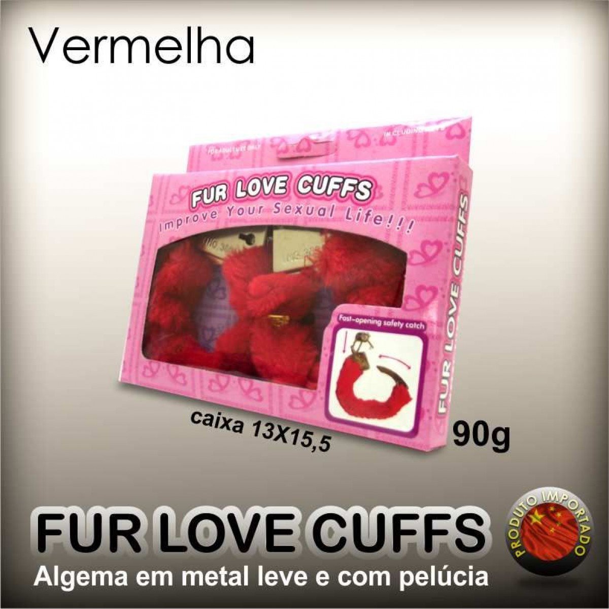 ALGEMA DE METAL COM PELUCIA (60GR) LOVE CUFFS VERMELHA - Chamas do Prazer Sex Shop