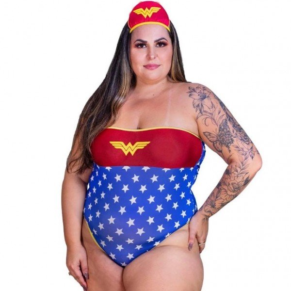 Mini Fantasia Plus Size Mulher Maravilha Body 2 Pimenta Sexy