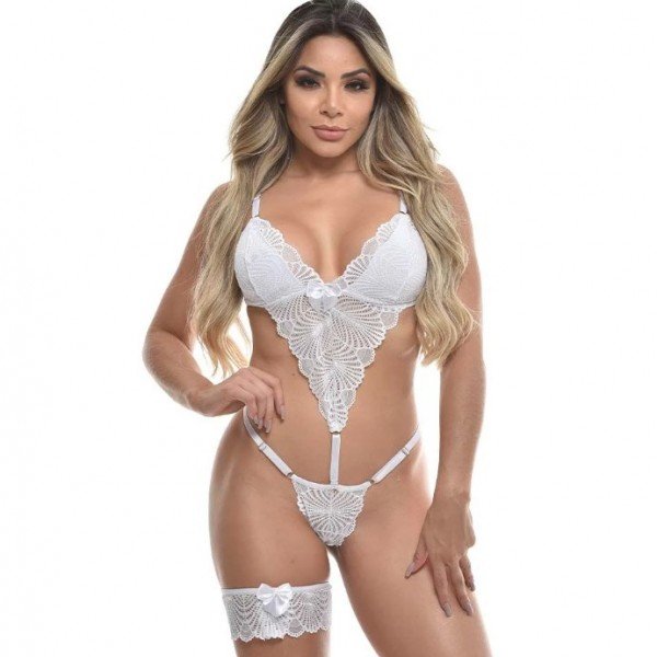 Body Rendado Com Persex Sensual Love - Branco M