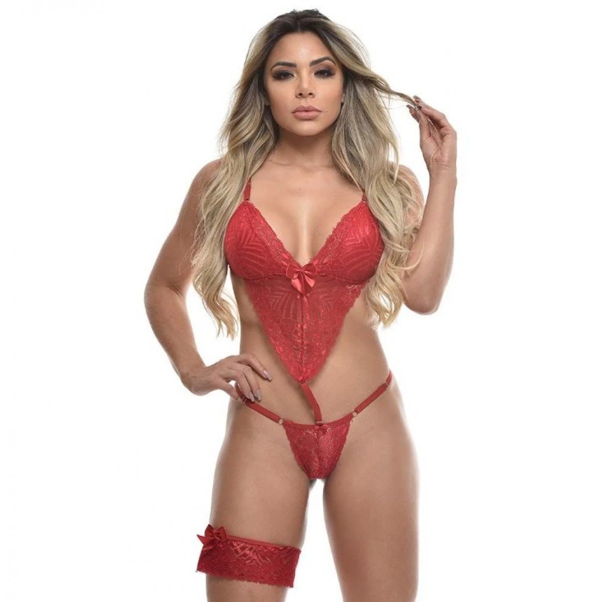 Body Rendado Com Persex Sensual Love - Vermelho M Body Rendado Com Persex Sensual Love - Vermelho M