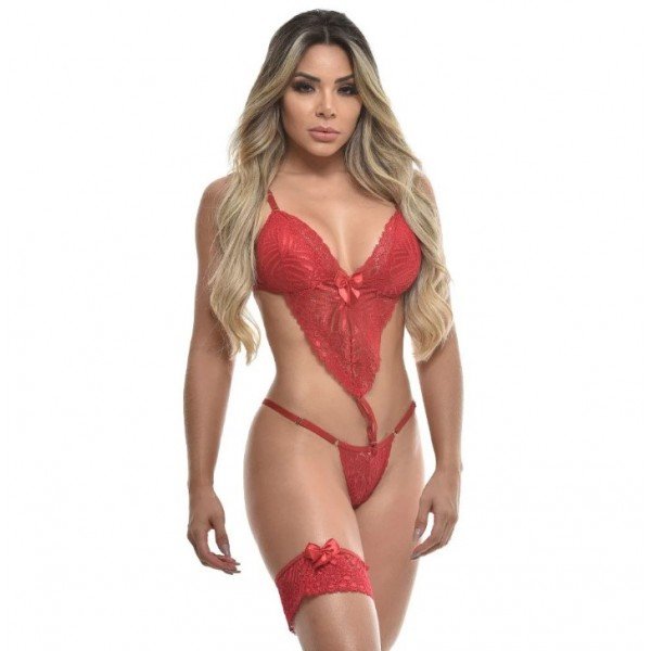 Body Rendado Com Persex Sensual Love - Vermelho GG