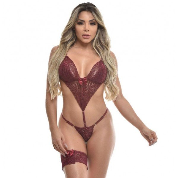 Body Rendado Com Persex Sensual Love - Vinho GG