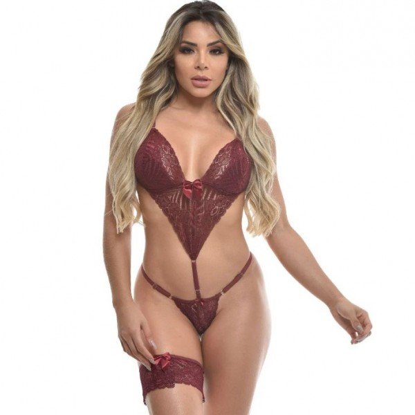 Body Rendado Com Persex Sensual Love - Vinho GG