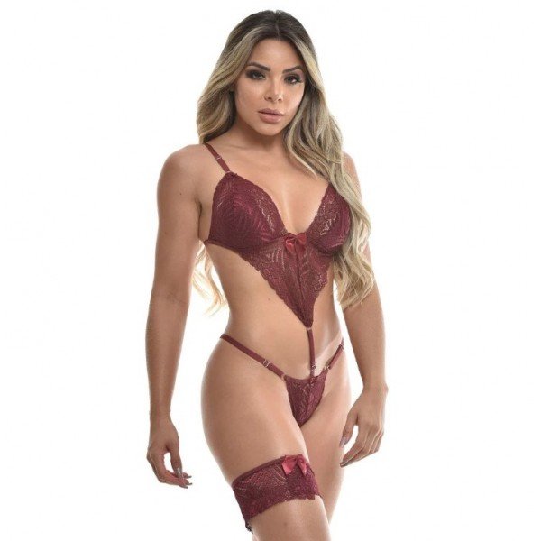 Body Rendado Com Persex Sensual Love - Vinho GG