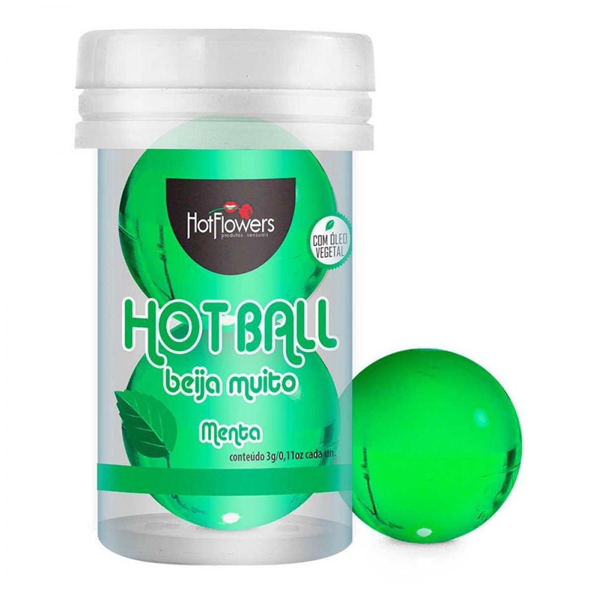 BOLINHA COMESTÍVEL HOT BALL BEIJA MUITO 2UN HOT FLOWERS - MENTA - Chamas do Prazer Sex Shop