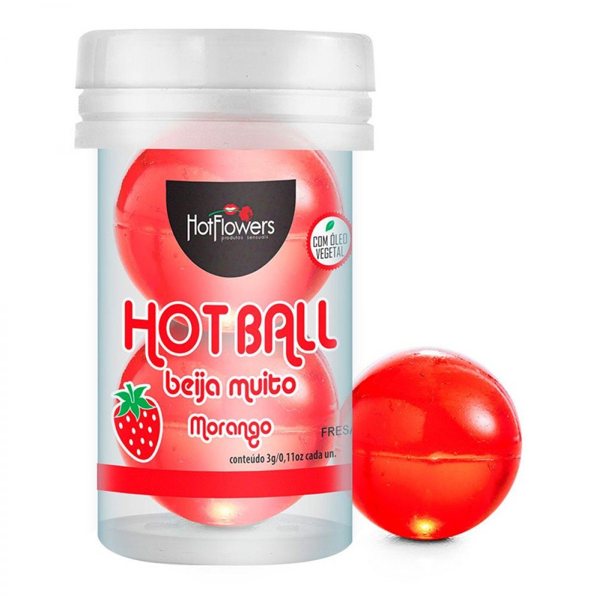 BOLINHA COMESTÍVEL HOT BALL BEIJA MUITO 2UN HOT FLOWERS - MORANGO - Chamas do Prazer Sex Shop