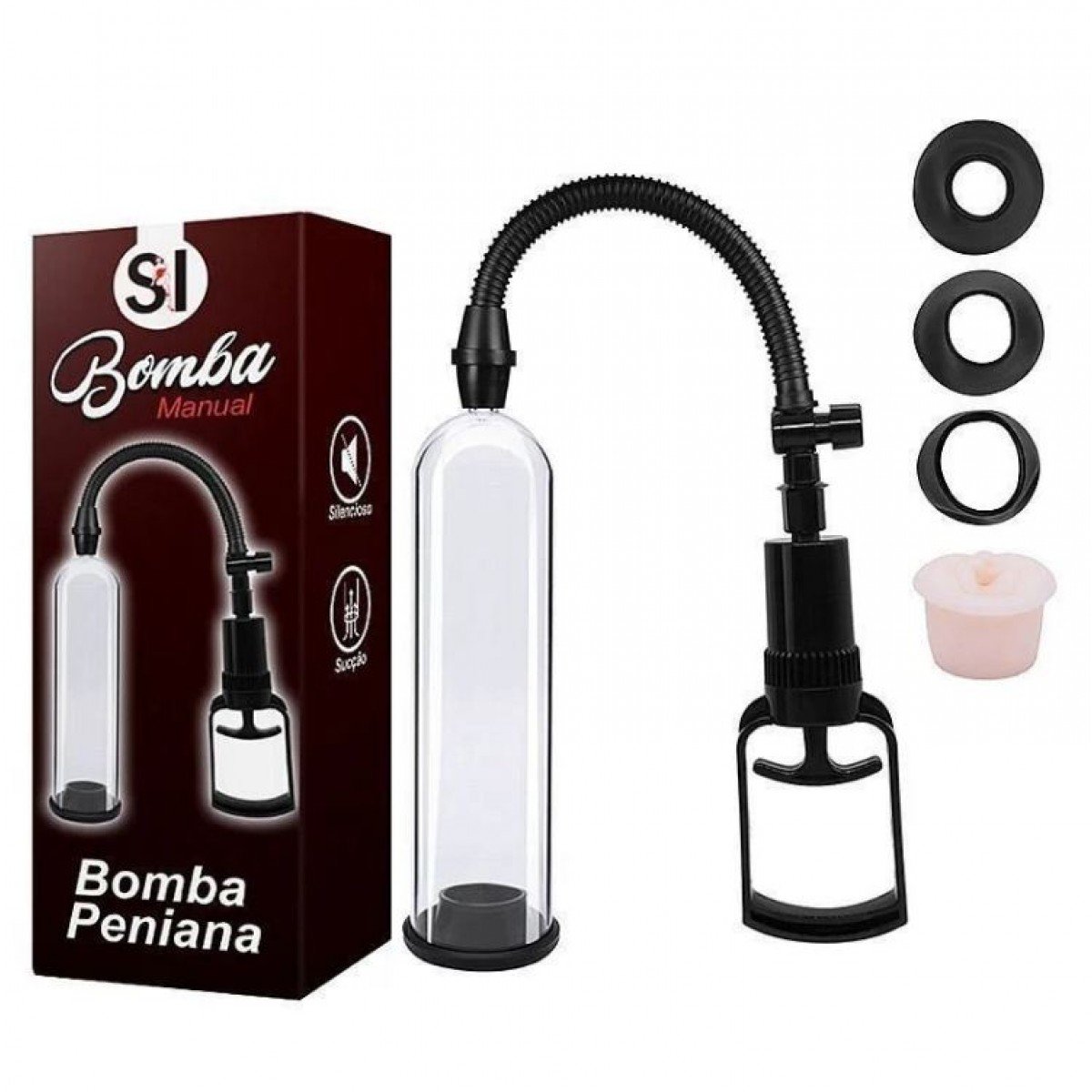 BOMBA PENIANA MANUAL PUMP 3 ANÉIS SILICONE E BOCAL VAGINA GENERAL IMPORT - Chamas do Prazer Sex Shop