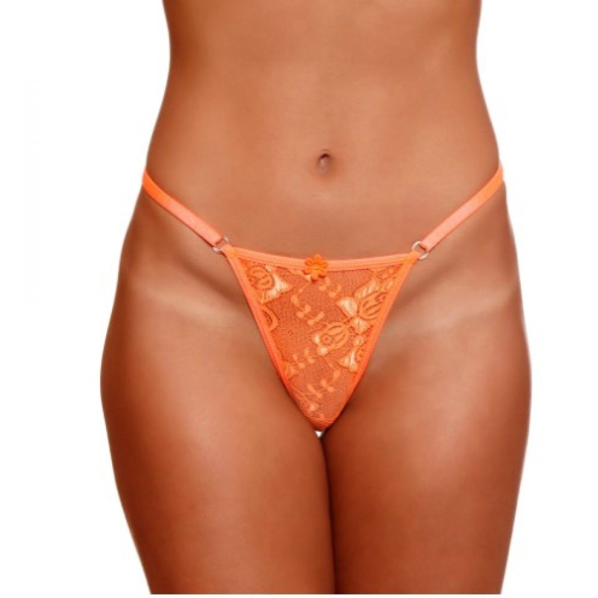 Calcinha Fio Dental Renda Neon Lacinho Mil Toques - Laranja Calcinha Fio Dental Renda Neon Lacinho Mil Toques - Laranja