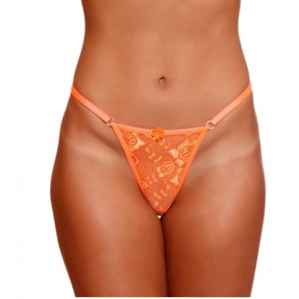 Calcinha Fio Dental Renda Neon Lacinho Mil Toques - Laranja