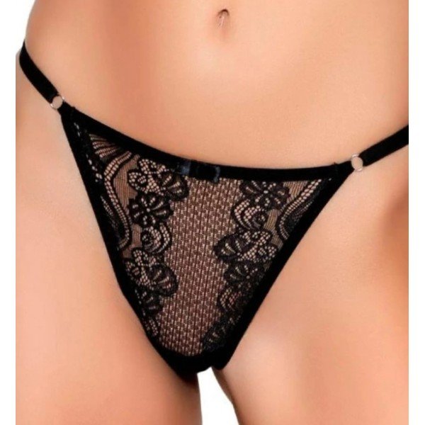 Calcinha String de Renda Personalizável - Yaffa Lingerie - Preta