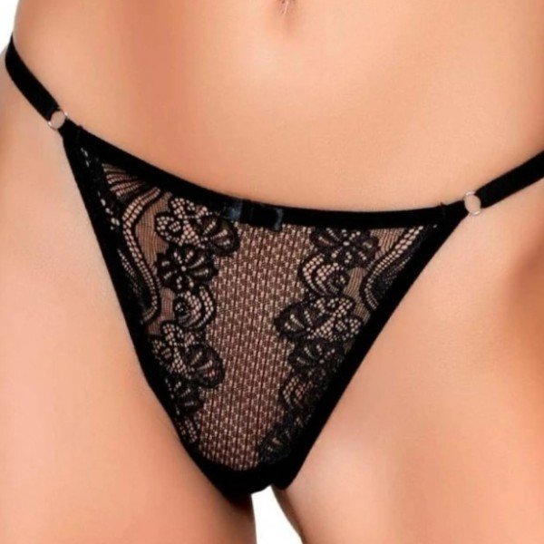 Calcinha String de Renda Personalizável - Yaffa Lingerie - Preta