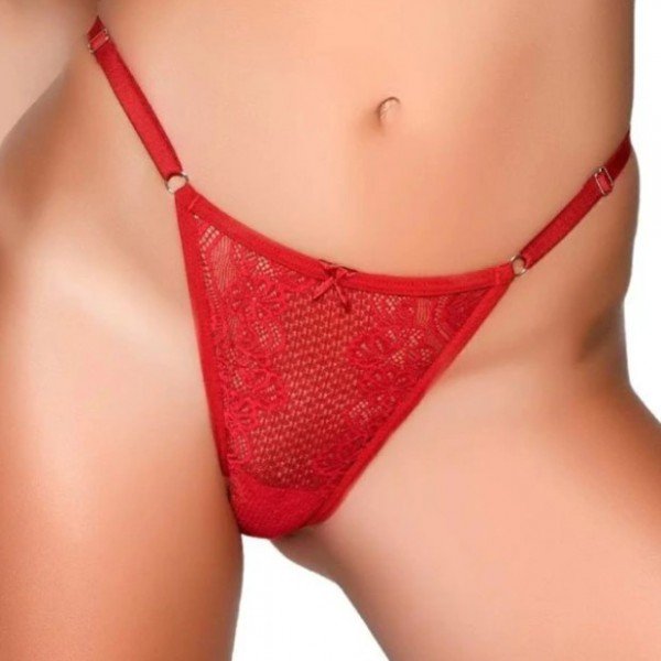 Calcinha String de Renda Personalizável - Yaffa Lingerie - Vermelha