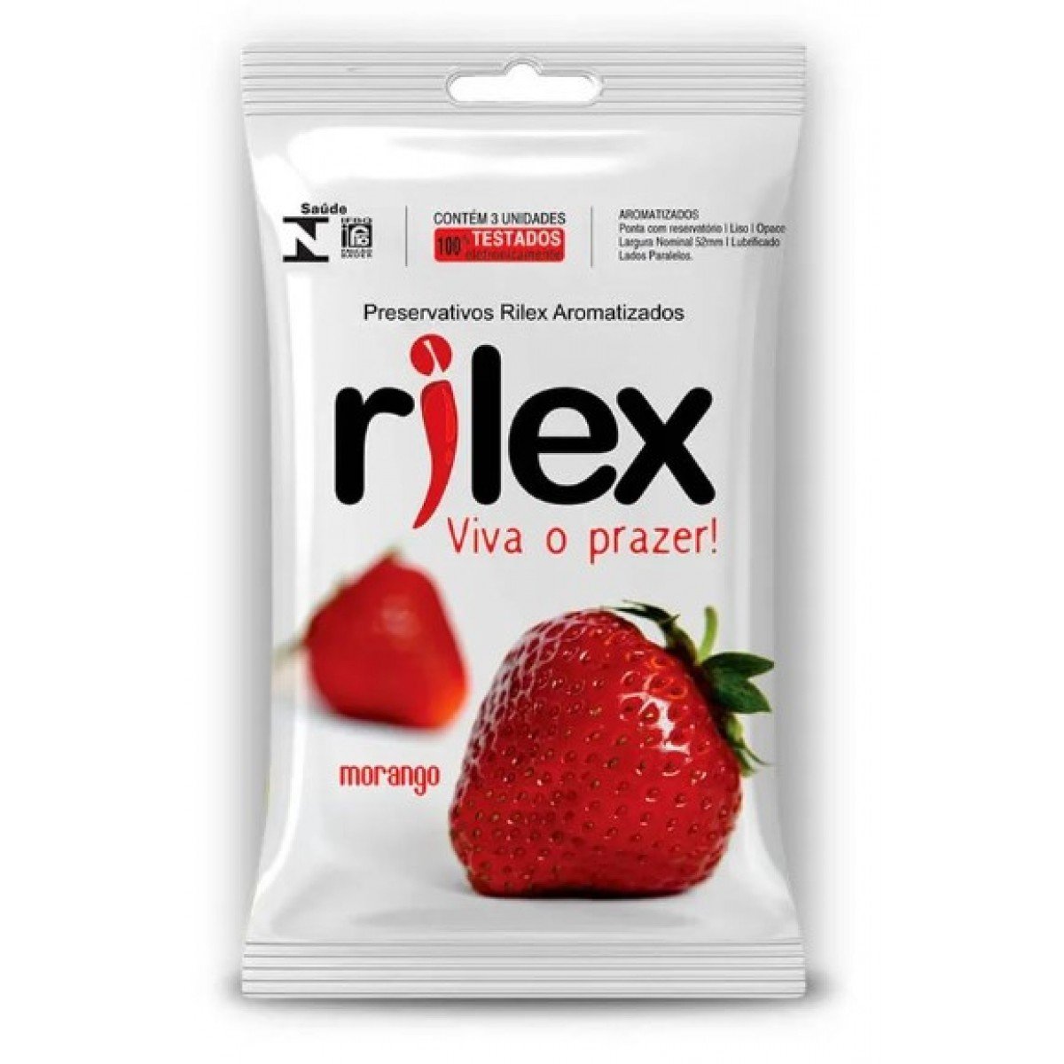 Preservativo Lubrificado com Aroma de Morango 3 Unidades Rilex Preservativo Lubrificado com Aroma de Morango 3 Unidades Rilex