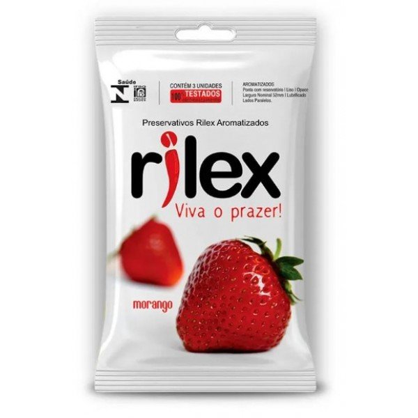 Preservativo Lubrificado com Aroma de Morango 3 Unidades Rilex Preservativo Lubrificado com Aroma de Morango 3 Unidades Rilex