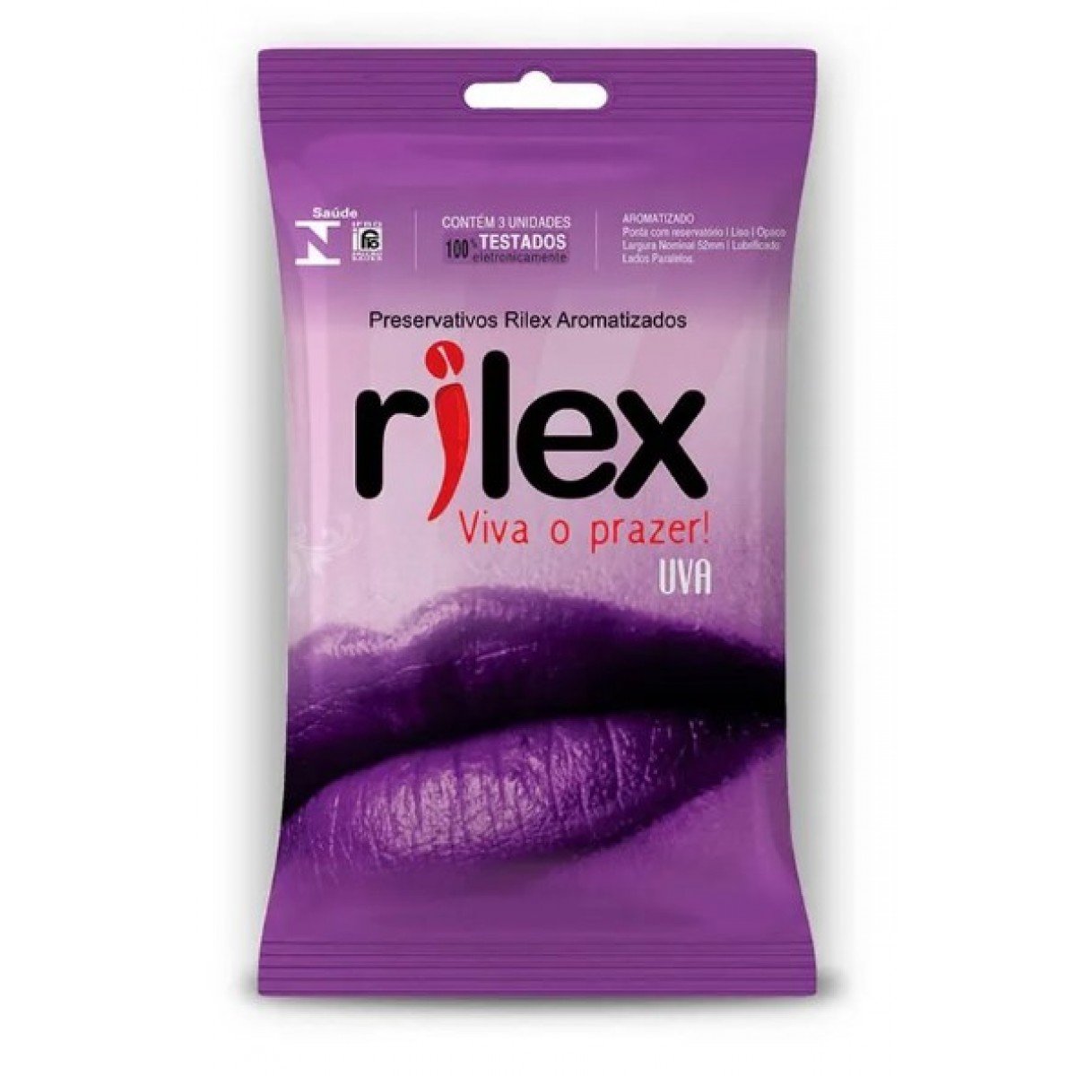 Preservativo Lubrificado com Aroma de Uva 3 Unidades Rilex Preservativo Lubrificado com Aroma de Uva 3 Unidades Rilex