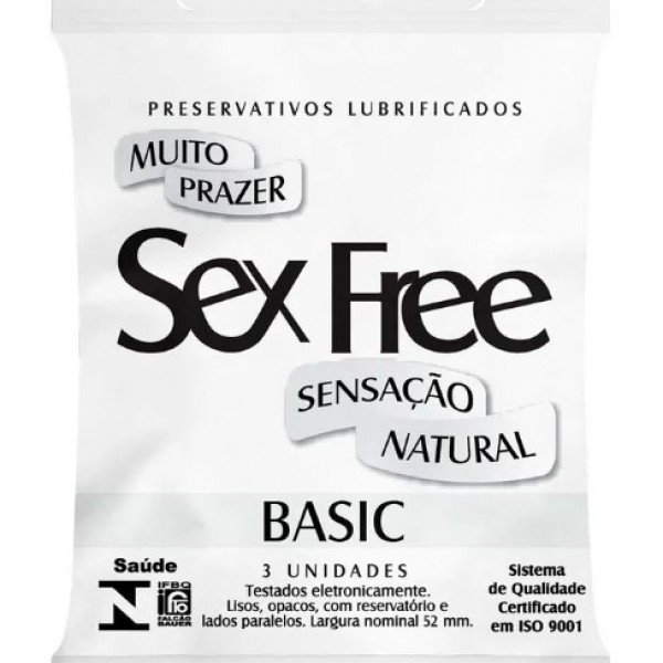 Preservativos Lubrificados Basic Sensação Natural com 3 unidades Sex Free