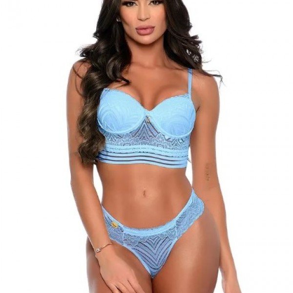 Conjunto Bojo Stella Rendado Patitex - Azul-Claro - G 