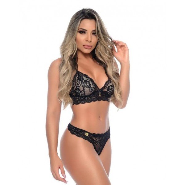 Conjunto com Calcinha Safada Patitex - Preto - GG