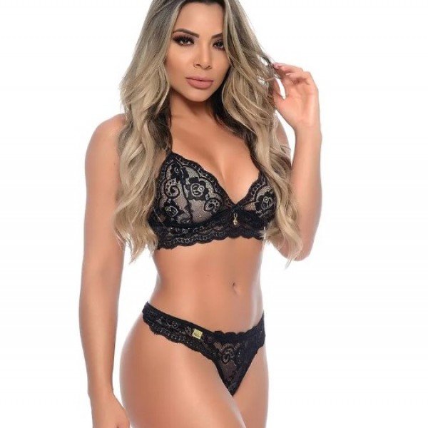Conjunto com Calcinha Safada Patitex - Preto - GG