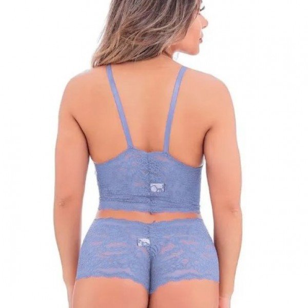 Conjunto Caleçon em Renda sem Bojo Jô Lingerie - Azul Claro - G