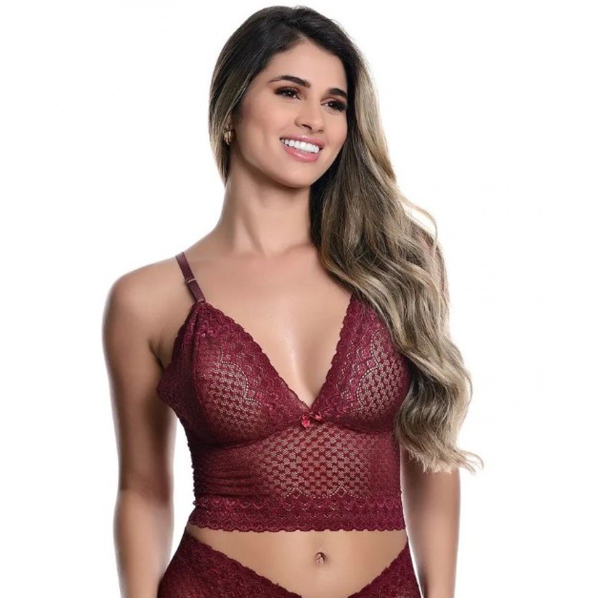 Conjunto Caleçon em Renda sem Bojo Jô Lingerie - Vinho - G Conjunto Caleçon em Renda sem Bojo Jô Lingerie - Vinho - G