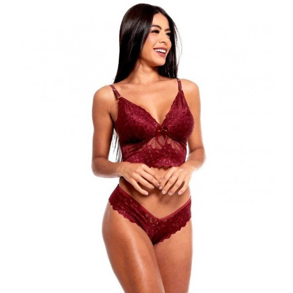 Conjunto Cropped Fio Dental Rendado Sensual Love - Sensuale - M