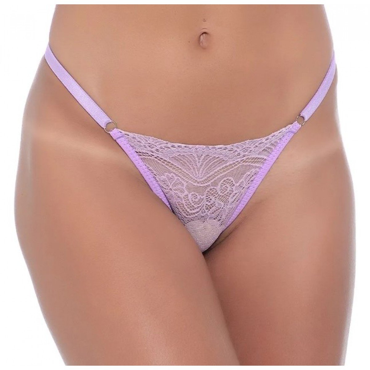Conjunto Fio Ajustável em Renda Bicolor - Jô Lingerie - Lilás com Preto - G