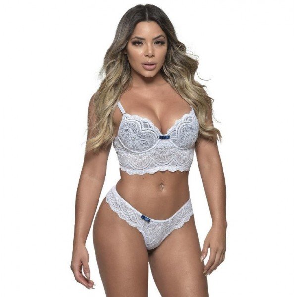 Conjunto 1/2 Taça Composê Rendado Fio Dental Diras - BRANCO - G