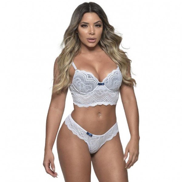 Conjunto 1/2 Taça Composê Rendado Fio Dental Diras - BRANCO - G