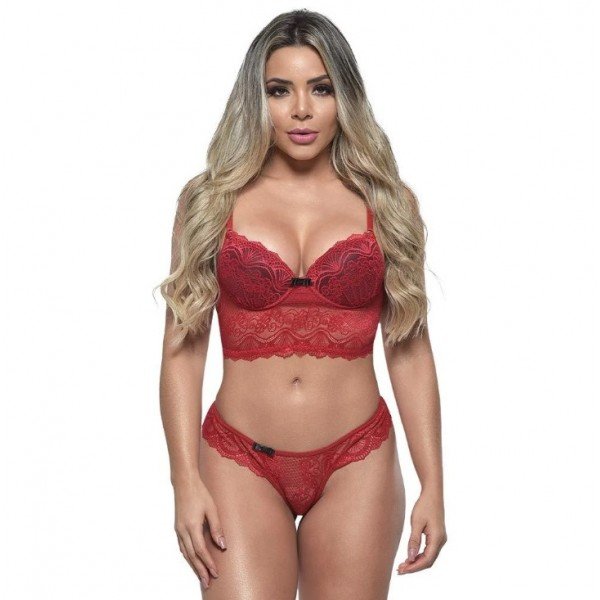 Conjunto 1/2 Taça Composê Rendado Fio Dental Diras - RUBI - GG