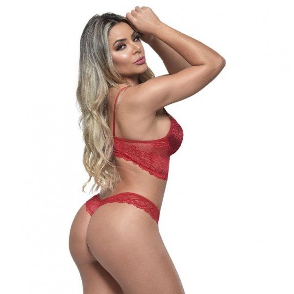 Conjunto 1/2 Taça Composê Rendado Fio Dental Diras - RUBI - GG