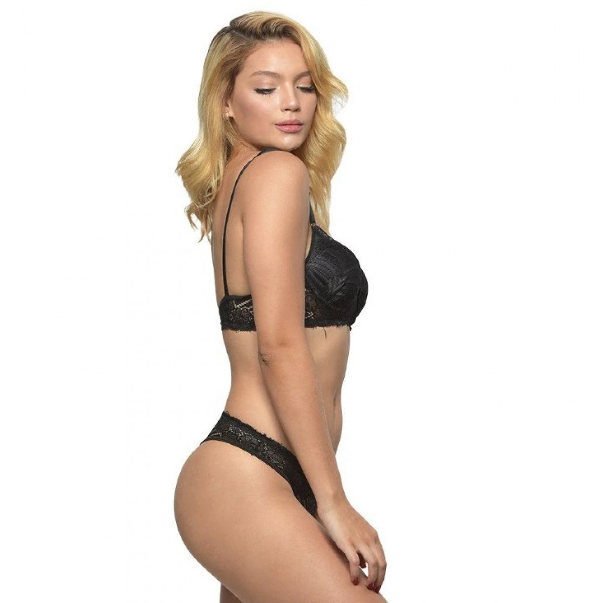 Conjunto 1/2 Taça Rendado Com Bojo Tanga Diras - Preto - M Conjunto 1/2 Taça Rendado Com Bojo Tanga Diras - Preto - M