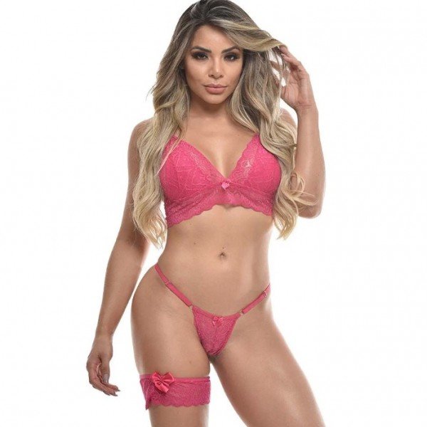 Conjunto Top Rendado Com Persex Sensual Love - Pink M