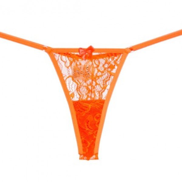 Calcinha Fio Dental Neon Em Renda Com Regulagem Xzero - Laranja