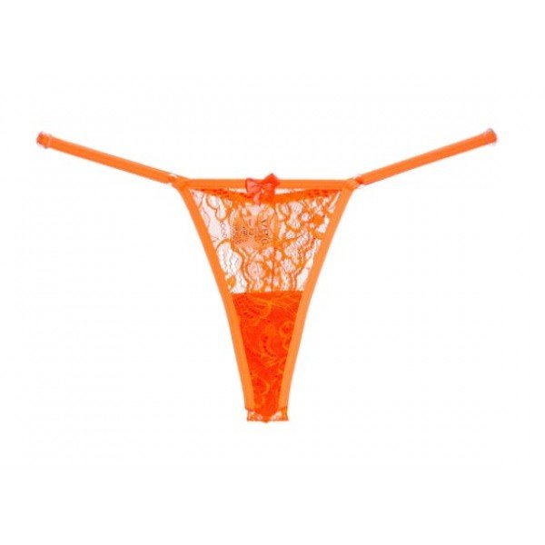 Calcinha Fio Dental Neon Em Renda Com Regulagem Xzero - Laranja Calcinha Fio Dental Neon Em Renda Com Regulagem Xzero - Laranja
