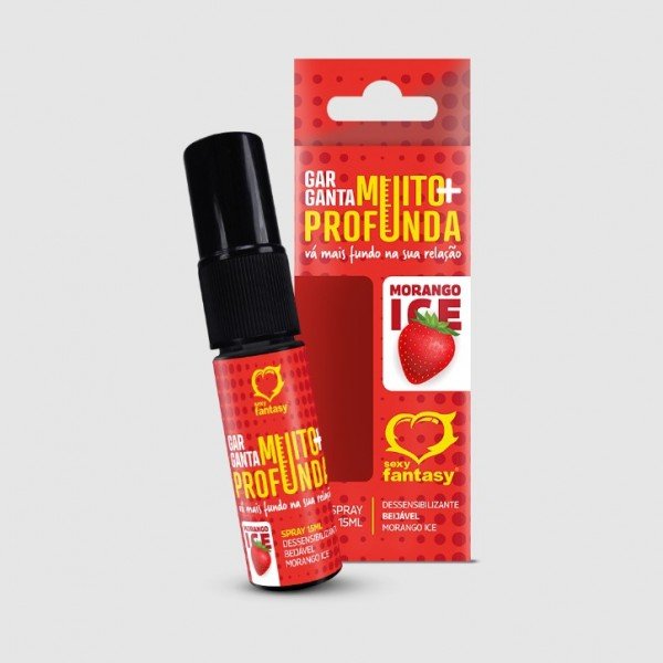 SPRAY DESSENSIBILIZANTE GARGANTA MUITO + PROFUNDA BEIJÁVEL - 15ML - SEXY FANTASY - MORANGO ICE