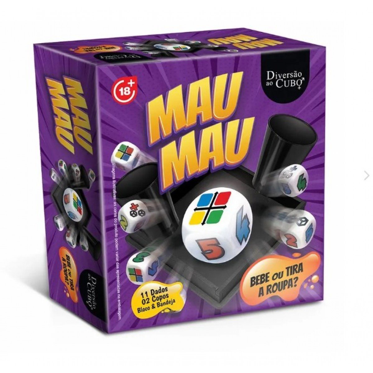 Jogo Mau Mau com 11 Dados e 02 Copos Diversão ao Cubo