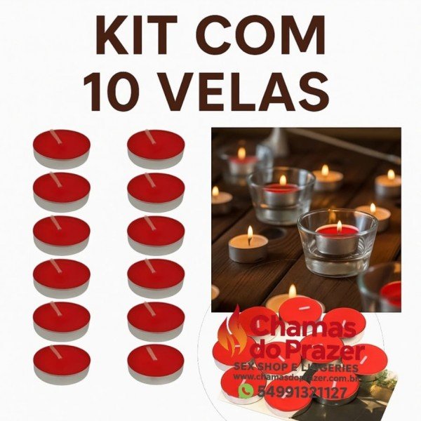 Kit 10 Mini Velas Rechaud redondas Vermelhas