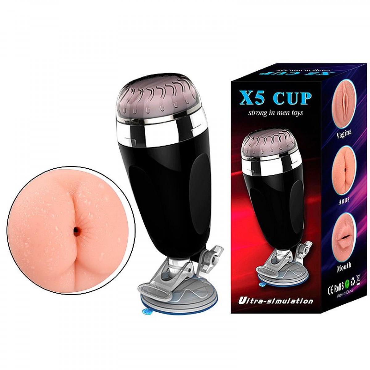Masturbador Lanterna com Ventosa - ÂNUS - X5 Cup - Chamas do Prazer Sex Shop
