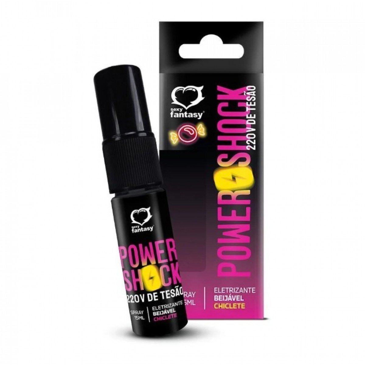 SPRAY POWER SHOCK GEL ELETRIZANTE BEIJÁVEL 15ML SEXY FANTASY - CHICLETE - Chamas do Prazer Sex Shop