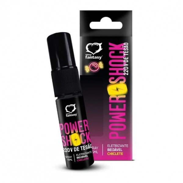 SPRAY POWER SHOCK 220V DE TESÃO - GEL ELETRIZANTE BEIJÁVEL - 15ML SEXY FANTASY - CHICLETE