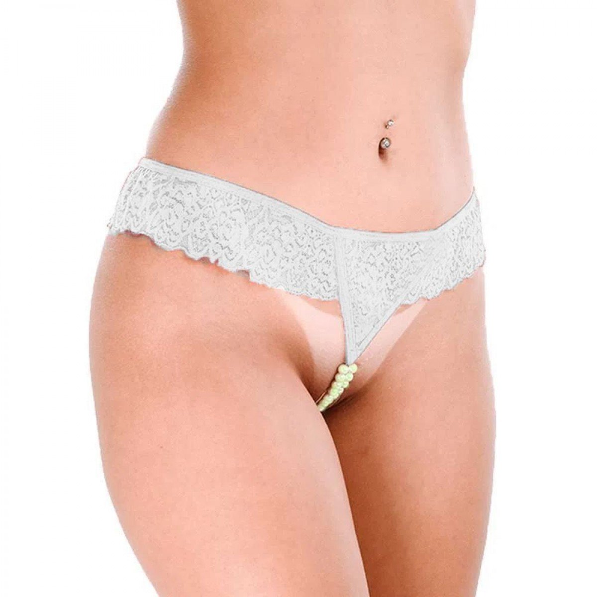 TANGA TAILANDÊSA COM PÉROLAS FLUORESCENTE BRILHA NO ESCURO PATITEX - BRANCA - TAM P - Chamas do Prazer Sex Shop