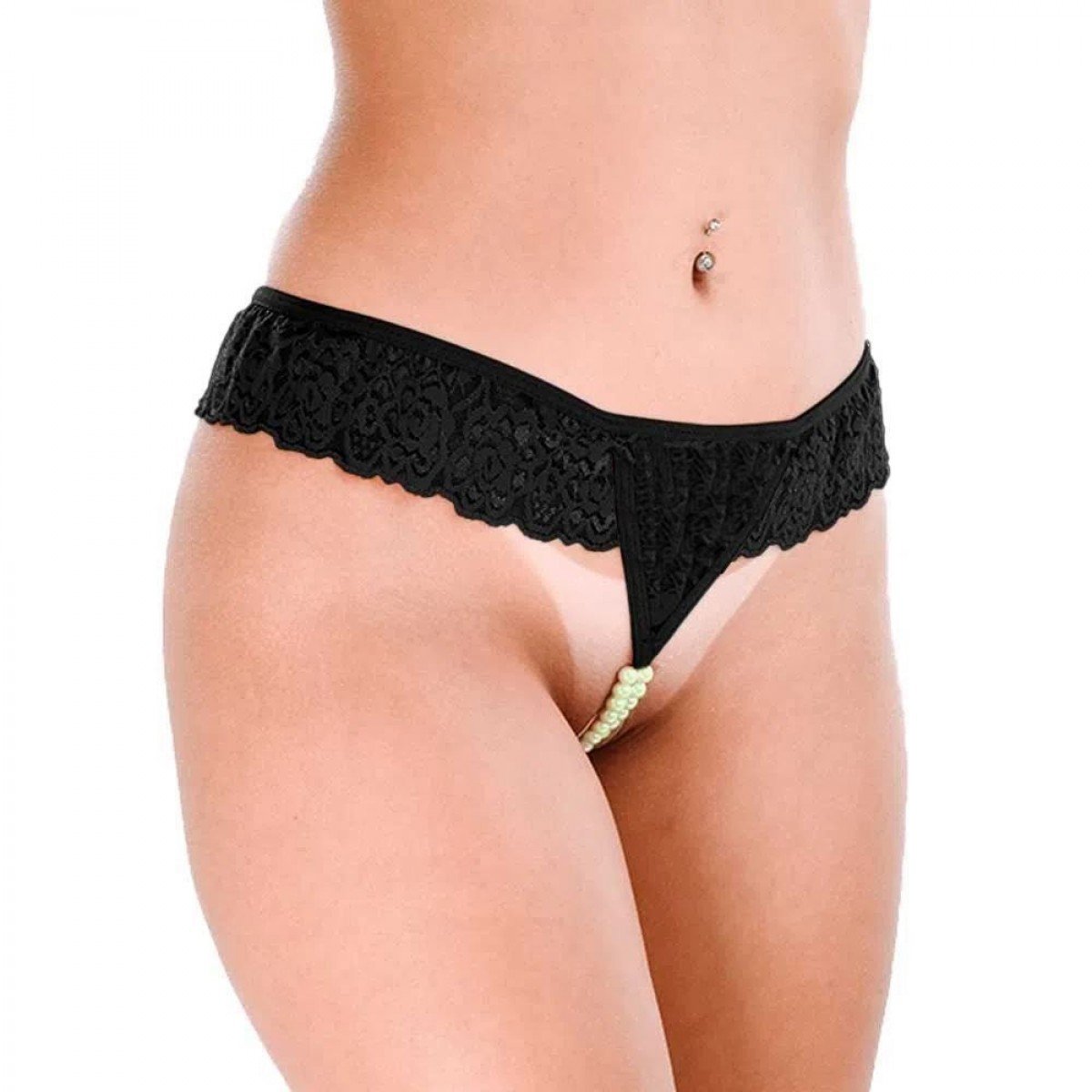 TANGA TAILANDÊSA COM PÉROLAS FLUORESCENTE BRILHA NO ESCURO PATITEX - PRETA - TAM P - Chamas do Prazer Sex Shop