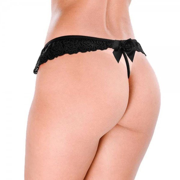 TANGA TAILANDÊSA COM PÉROLAS FLUORESCENTE BRILHA NO ESCURO PATITEX - PRETA - TAM P