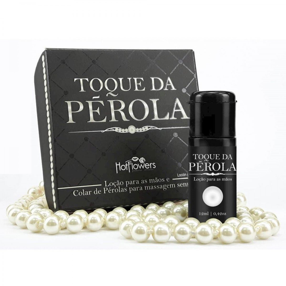 TOQUE DA PÉROLA LOÇÃO E COLAR DE PÉROLAS PARA MASSAGEM SENSUAL HOT FLOWERS - Chamas do Prazer Sex Shop