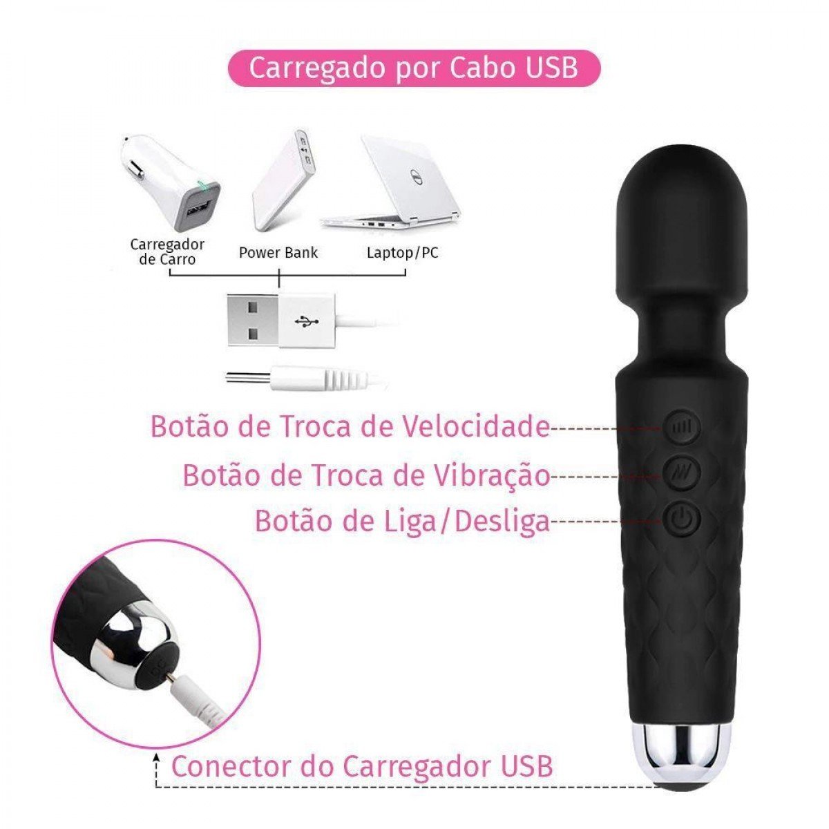 VARINHA MÁGICA VIBRADOR MASSAGEADOR SOFT TOUCH 20 VIBRAÇÕES - ROXO - Chamas do Prazer Sex Shop