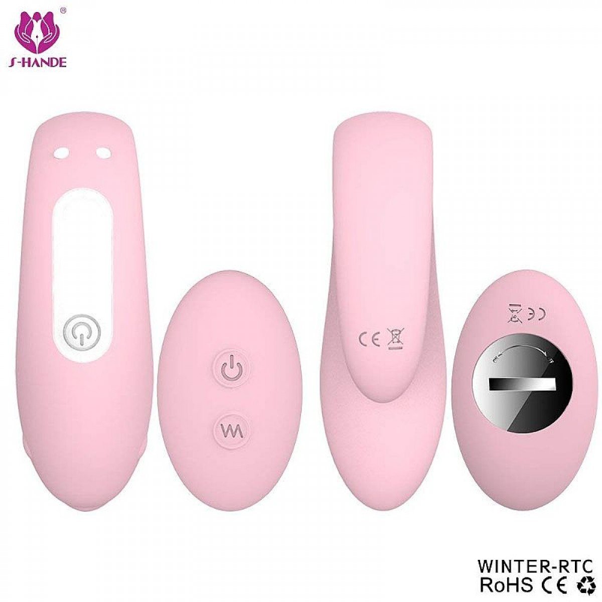 Vibrador de Casal Golfinho Recarregável Com controle - Winter-RTC - S-Hande - Rosa - Chamas do Prazer Sex Shop