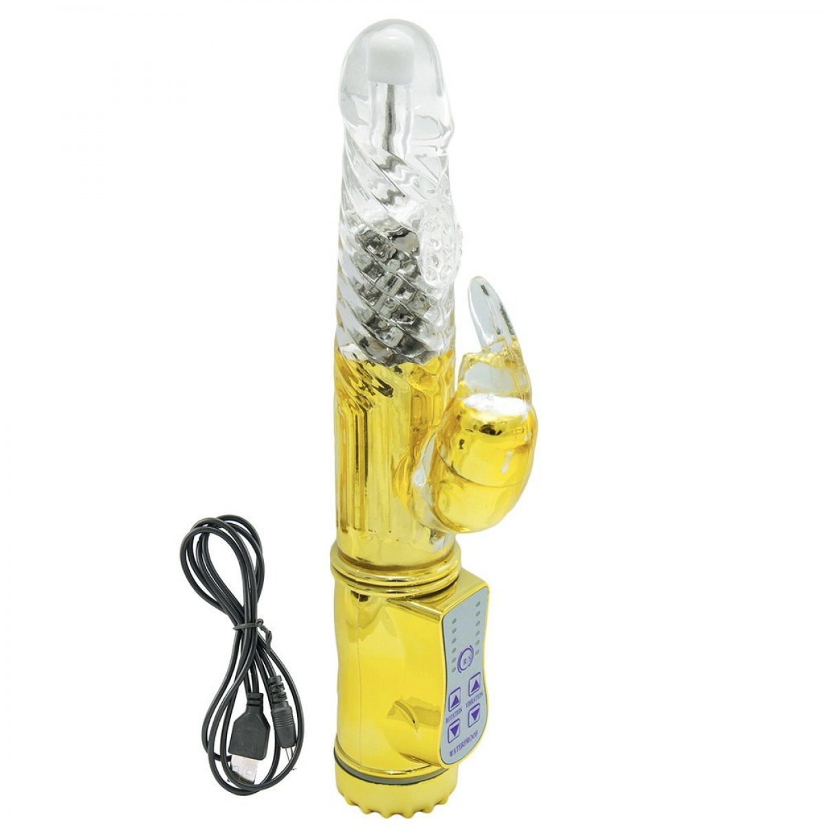 VIBRADOR ROTATIVO RABBIT 36 VIBRAÇÕES USB 22 X 3,5CM - RECARREGÁVEL - DOURADO - Chamas do Prazer Sex Shop