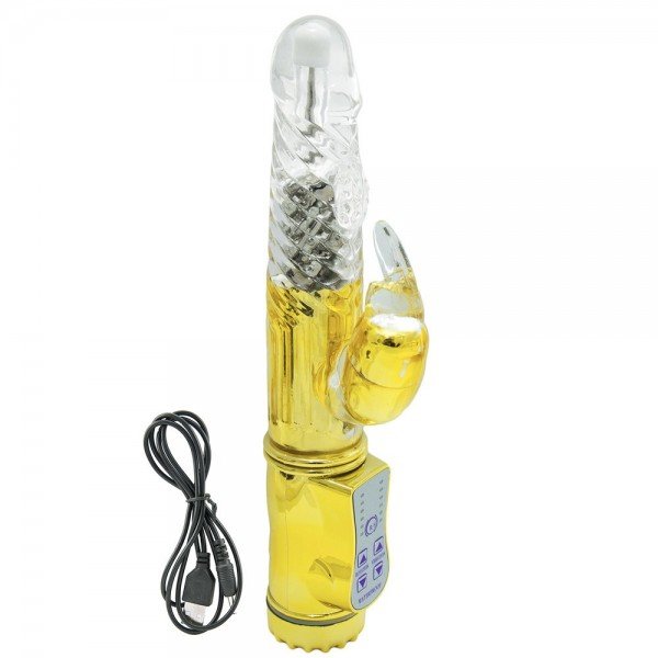 VIBRADOR ROTATIVO RABBIT 36 VIBRAÇÕES USB 22 X 3,5CM - RECARREGÁVEL - DOURADO VIBRADOR ROTATIVO RABBIT 36 VIBRAÇÕES USB 22 X 3,5CM - RECARREGÁVEL - DOURADO